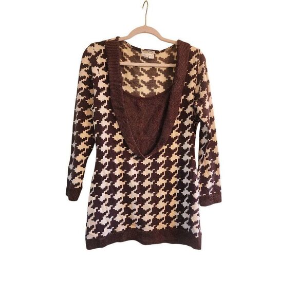 Alberto Makali geometric pattern sweater gold shimmer thread,  removable half ta - Picture 1 of 6